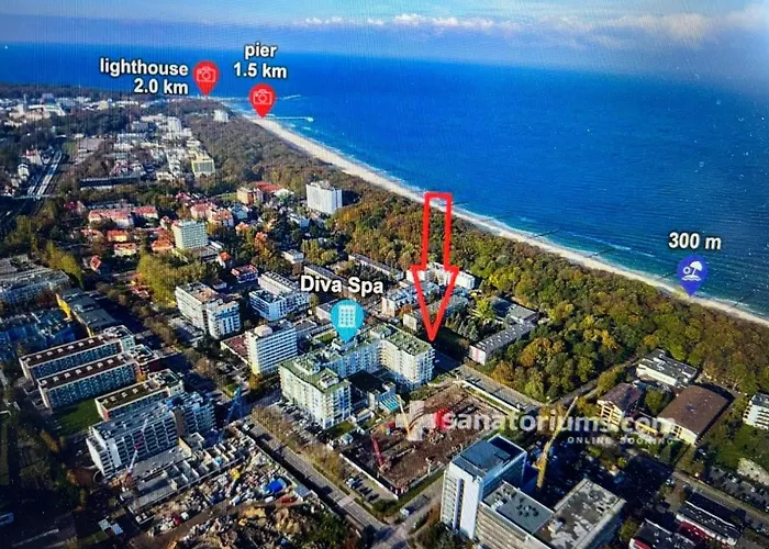 Apartament prywatny, w 4 -gwiazdkowym Hotelu Diva, balkon, 300m do morza, do dworca PKP pieszo 10 minut, darmowe WiFi w apartamencie, dodatkowo płatne - Parking, SPA, Siłownia, Squash Kołobrzeg